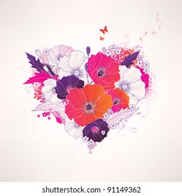 Abstract vector floral heart