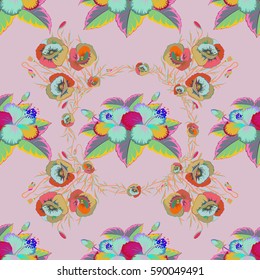 Abstract vector floral multicolored background. Seamless pattern with tropical flowers in watercolor style.