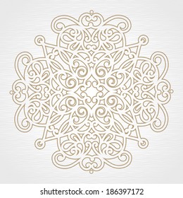 Abstract vector floral ornament. Lace pattern design. Grey ornament on light background. Floral decorative element. Mandala. Ornate backdrop for your design.