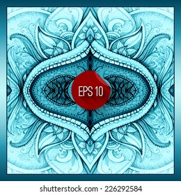 Abstract vector  floral ornamental border. Lace pattern design. Watercolor ornament on blue background. Vector ornamental border frame. Can be used for banner, web design, wedding cards and others