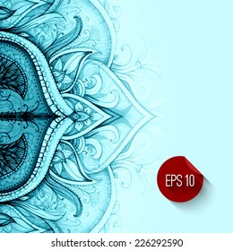 Borde ornamental floral vector abstracto. Diseño de patrones de encaje. Color de agua en fondo azul. Marco de borde ornamental vectorial. Se puede utilizar para banner de Navidad, tarjetas, invitaciones de boda, etc.