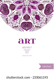 Abstract vector floral ornamental border. Lace pattern design. Watercolor ornament on blue background. Vector ornamental border frame. Can be used for Xmas banner, cards, wedding invitations etc