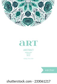 Abstract vector floral ornamental border. Lace pattern design. Watercolor ornament on blue background. Vector ornamental border frame. Can be used for Xmas banner, cards, wedding invitations etc