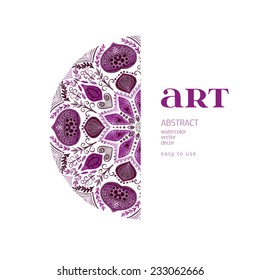 Abstract vector floral ornamental border. Lace pattern design. Watercolor ornament on blue background. Vector ornamental border frame. Can be used for Xmas banner, cards, wedding invitations etc