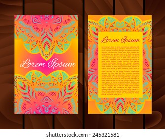 Abstract vector floral ornamental border. Lace pattern design. Watercolor ornament on wooden background. Vector ornamental border frame.