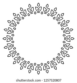 Abstract vector floral pattern. Decorative round border frame with flowers. Vintage design elements. Vector flat outline icon illustration isolated on white background.
