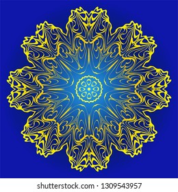 Abstract Vector Floral Pattern. Mandala Ornament. For Modern Interiors Design, Wallpaper, Textile Industry. Blue, yellow color.