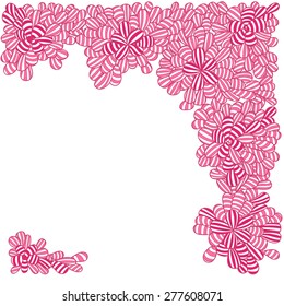 Abstract vector floral pattern in marine stripped style. Bright pink floral background. Marine frame. Summer design. Modern card, invitation.