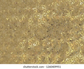 Abstract vector floral seamless pattern. Exotic Paisley elements, fantastic flower, leaves. Light beige gold silhouette. Fairy foliage on black background. Textile bohemian print. Batik painting