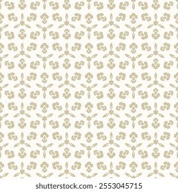 Abstract vector floral seamless pattern. Elegant gold and white ornament background with curly shapes, leaves, flower silhouettes. Simple golden texture in oriental style. Repeated decorative design