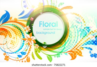 Abstract vector floral summer background with flowers, sun and ladybird. eps 10.