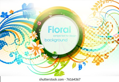 Abstract vector floral summer background with flowers, sun and ladybird. eps 10.