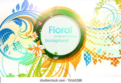 Abstrakte Vektorgrafik, floraler Sommerhintergrund mit Blumen, Sonne und Marienkäfer. eps10.