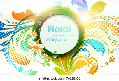 Abstract vector floral summer background with flowers, sun and ladybird. eps 10.