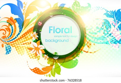 Abstract vector floral summer background with flowers, sun and ladybird. eps 10.
