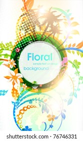 Abstract vector floral summer background with flowers, sun and ladybird. eps 10.