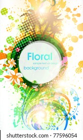 Abstract vector floral summer background with flowers, sun, palms and ladybird for holiday design. eps 10.
