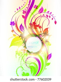 Abstract vector floral summer background with flowers, sun and palms.