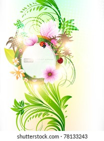 Abstract vector floral summer background with flowers, sun and palms. eps 10.