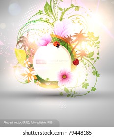 Resumen vectorial de fondo de verano floral con flores, sol, ladybird, cerezo y palmas. eps10.