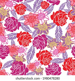 Abstract vector florals and leaves seamless pattern background. suitable for fabric, greeting cards, packaging, invitation card, gift wrap, scrapbooking and other design projects. 