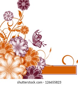 abstract vector flower background with butterfly