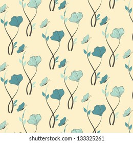 abstract vector flower background with butterfly