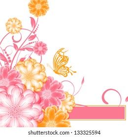 abstract vector flower background with butterfly