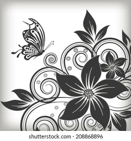 abstract vector flower background with butterfly
