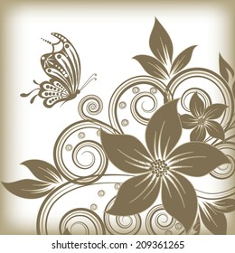 abstract vector flower background with butterfly