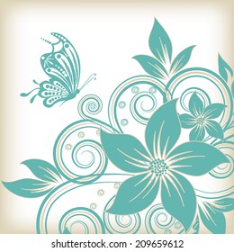 abstract vector flower background with butterfly