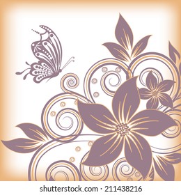 abstract vector flower background with butterfly