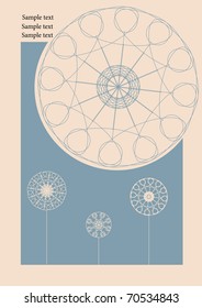 abstract, vector, flower, cosmos, many postcards and books, white, blue, nature, beautiful