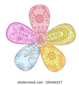 Abstract vector flower. Cute colorful doodle flower. Sweet floral pattern.