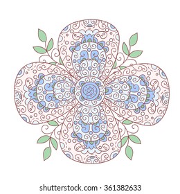 Abstract vector flower. Cute colorful doodle flower.