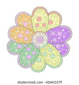 Abstract vector flower. Cute colorful doodle flower. 