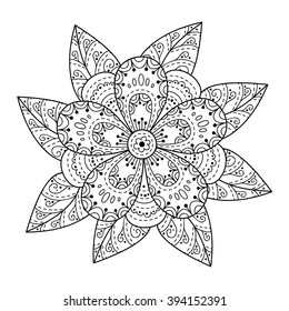 Abstract vector flower. Cute doodle flower. Black and white colors.