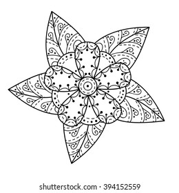 Abstract vector flower. Cute doodle flower. Black and white colors.
