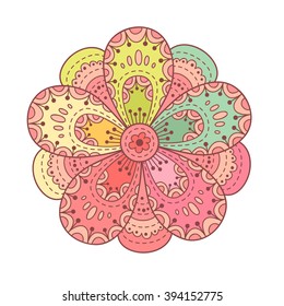 Abstract vector flower. Cute doodle flower. Rainbow colors.