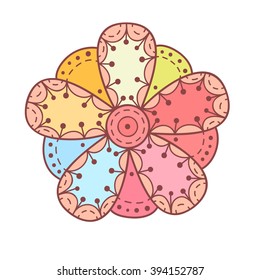 Abstract vector flower. Cute doodle flower. Rainbow colors.