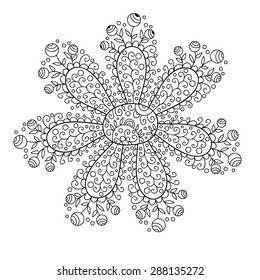 Abstract vector flower. Cute monochrome doodle flower.