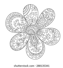 Abstract vector flower. Cute monochrome doodle flower.