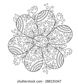 Abstract vector flower. Cute monochrome doodle flower.