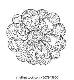 Abstract vector flower. Cute monochrome doodle flower.