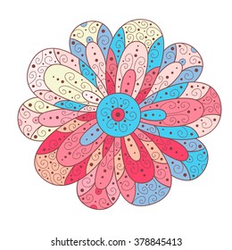 Abstract vector flower. Cute monochrome doodle flower.