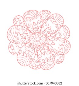 Abstract vector flower. Cute pink doodle flower.