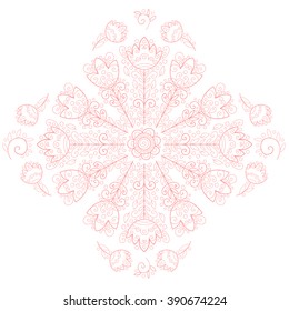 Abstract vector flower. Cute pink doodle flower.