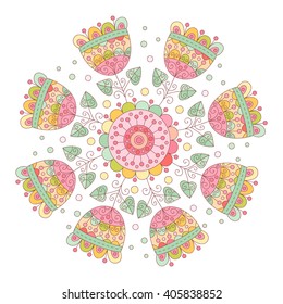 Abstract vector flower. Cute rainbow colored doodle flower.