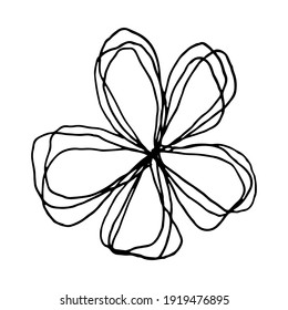 Abstract vector flower line drawing. Black and white hand drawn illustration