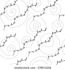 Abstract vector flower monochrome seamless pattern.